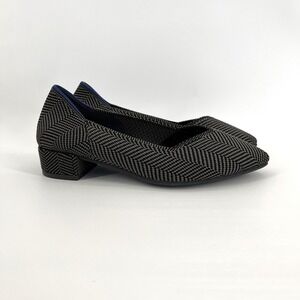 Rothy's The Crossover Pointed Toe Block Heel Pumps Black Tan Herringbone Size 5‎